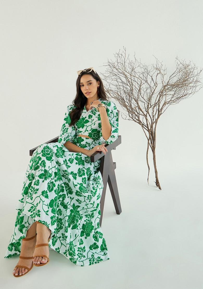 White Embroidered Cotton Co Ord Set