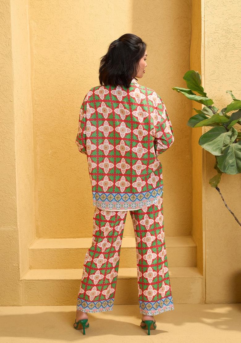 Red Embroidered Cotton Co Ord Set