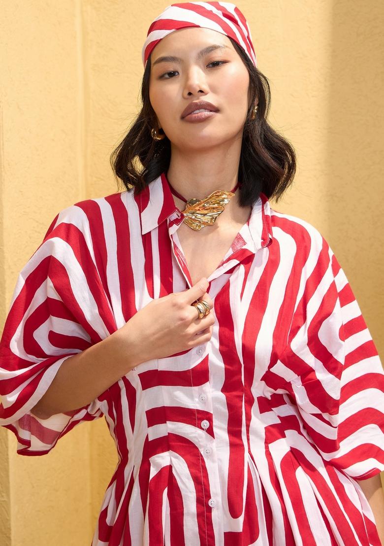 Red Embroidered Cotton Co Ord Set