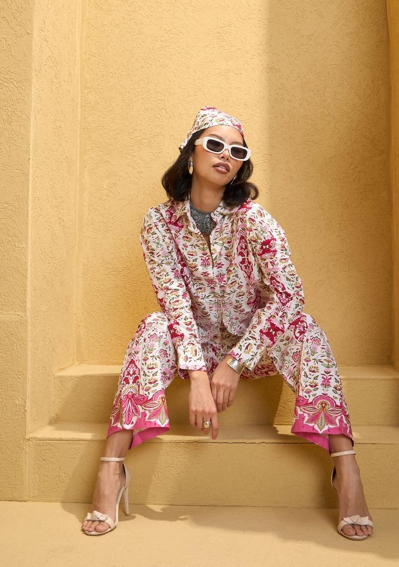 Pink Embroidered Cotton Co Ord Set