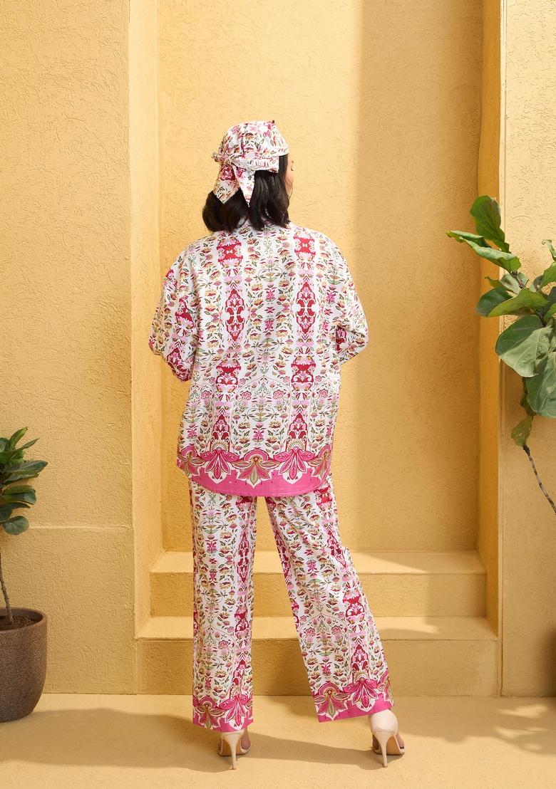 Pink Embroidered Cotton Co Ord Set