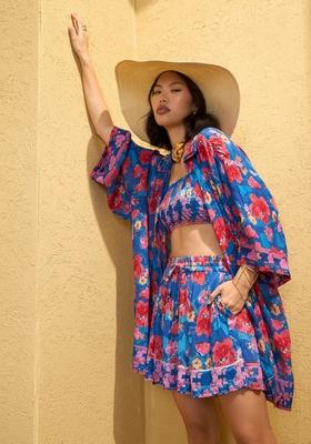 Navy Blue Embroidered Rayon Co Ord Set