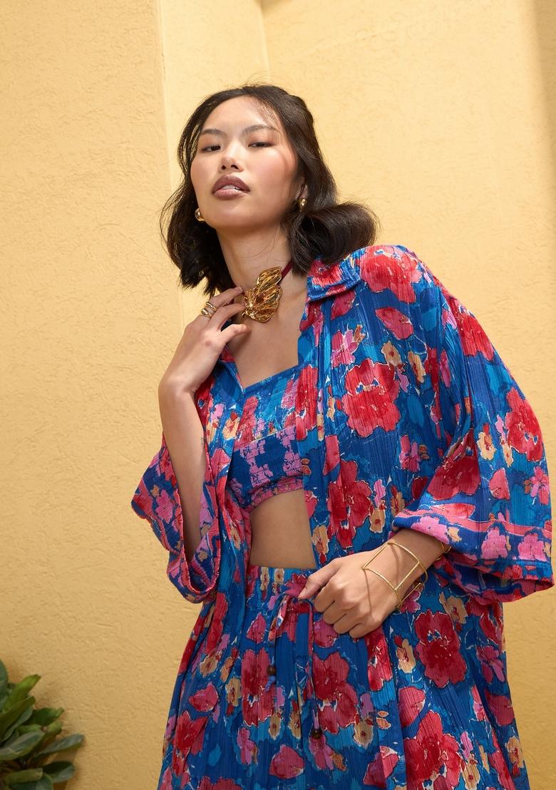 Navy Blue Embroidered Rayon Co Ord Set