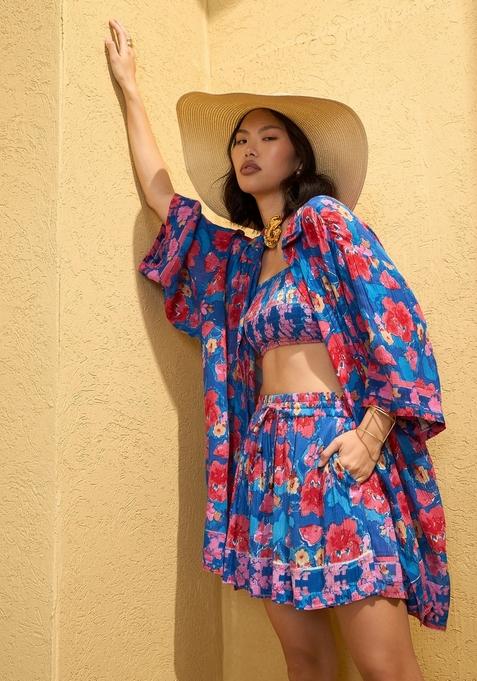 Navy Blue Embroidered Rayon Co Ord Set