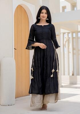 Black Hand Printed Chiffon Crepe Salwar Kameez