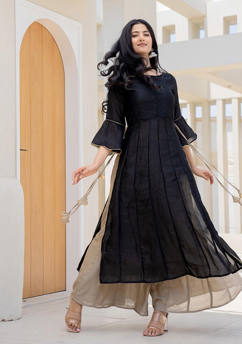 Black Hand Printed Chiffon Crepe Salwar Kameez