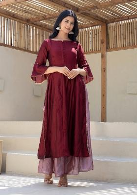 Maroon Hand Printed Chiffon Crepe Salwar Kameez