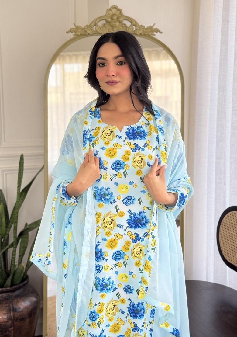 Sea Green Printed Georgette Salwar Kameez With Dupatta