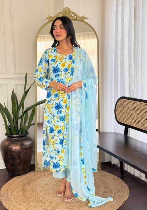 Sea Green Printed Georgette Salwar Kameez With Dupatta