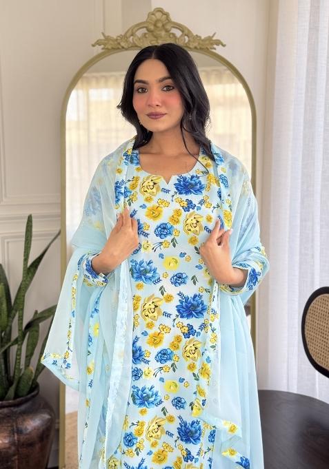 Sea Green Printed Georgette Salwar Kameez With Dupatta