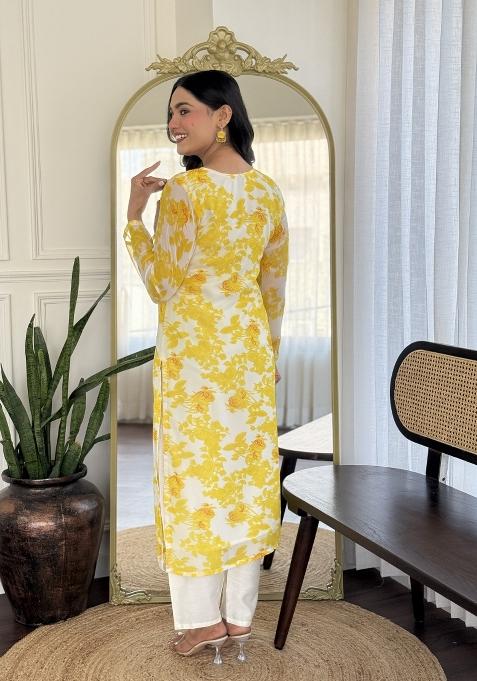 Yellow Printed Georgette Salwar Kameez With Dupatta