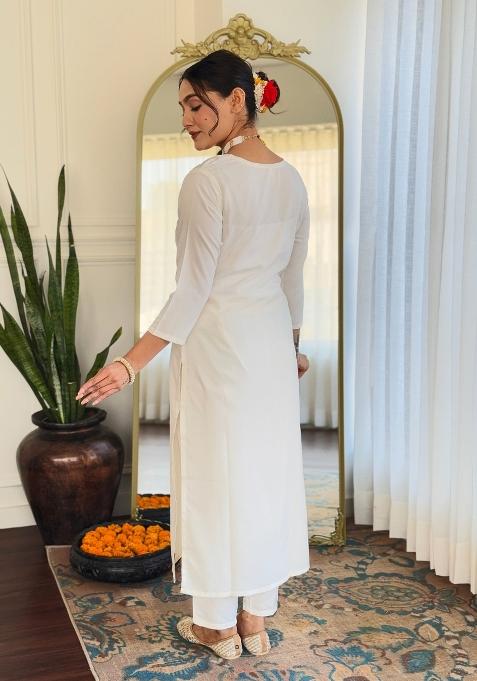 Off White Embroidered Rayon Sharara Set With Dupatta