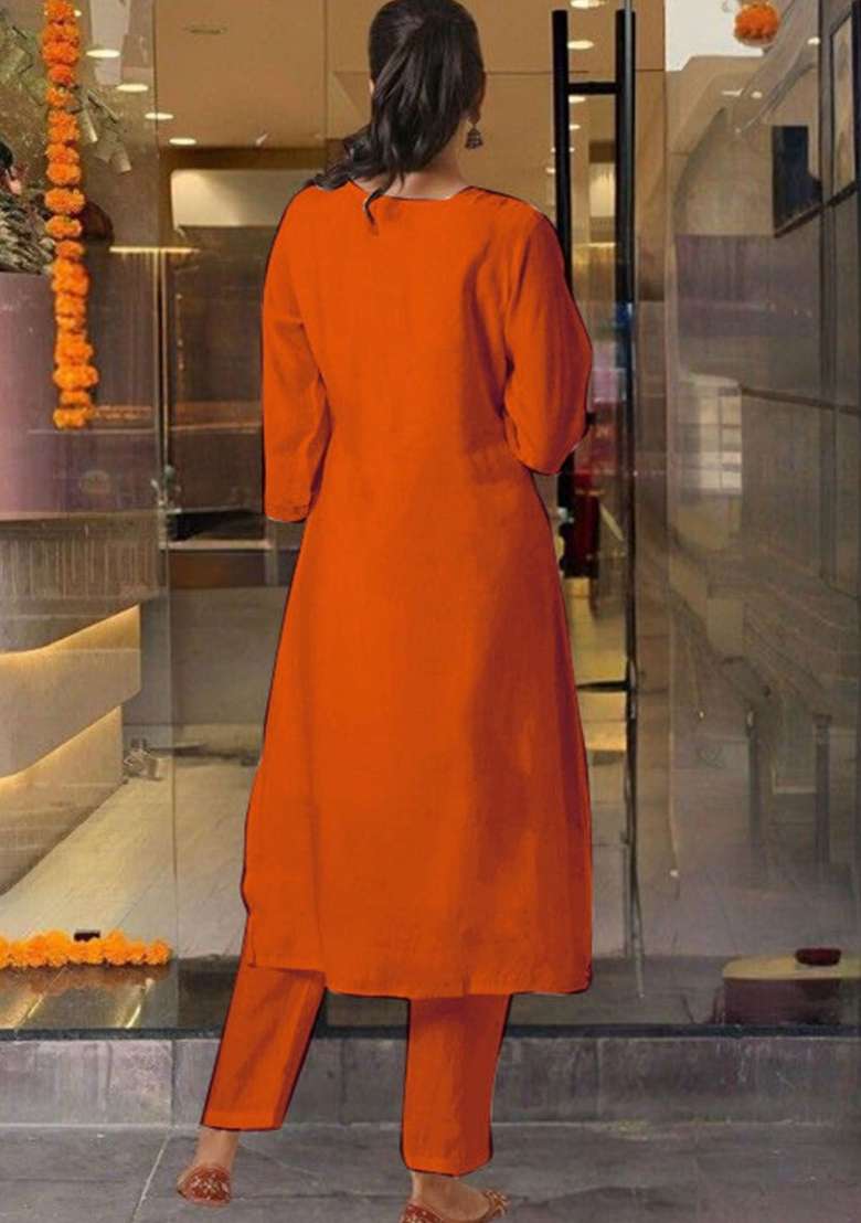 Orange Embroidered Roman Silk Sharara Set With Dupatta - Indya