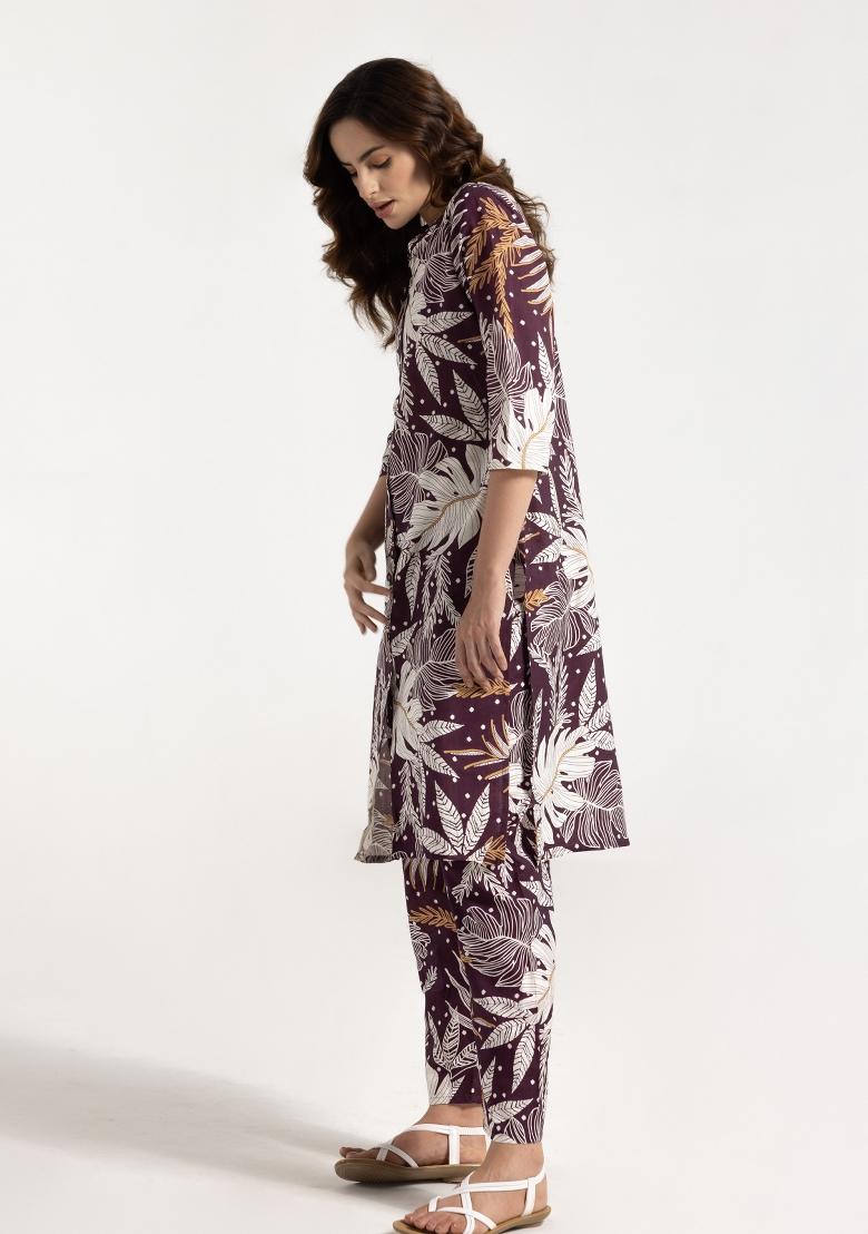Purple Printed Rayon Salwar Kameez