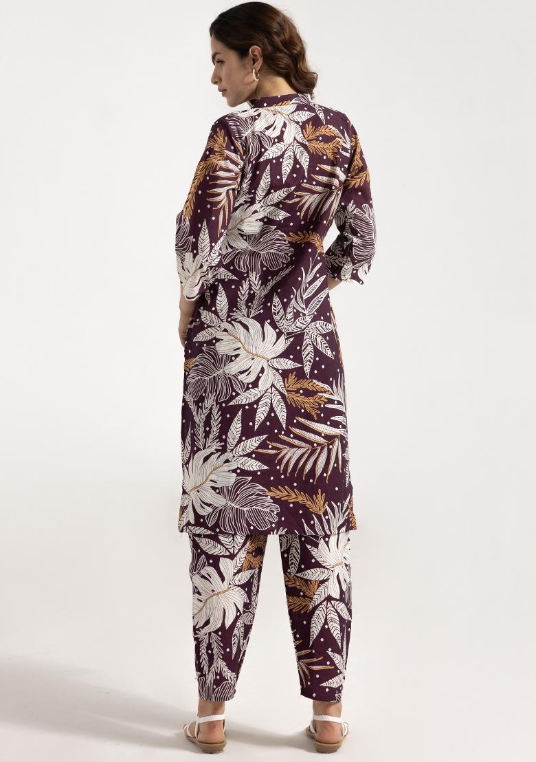 Purple Printed Rayon Salwar Kameez