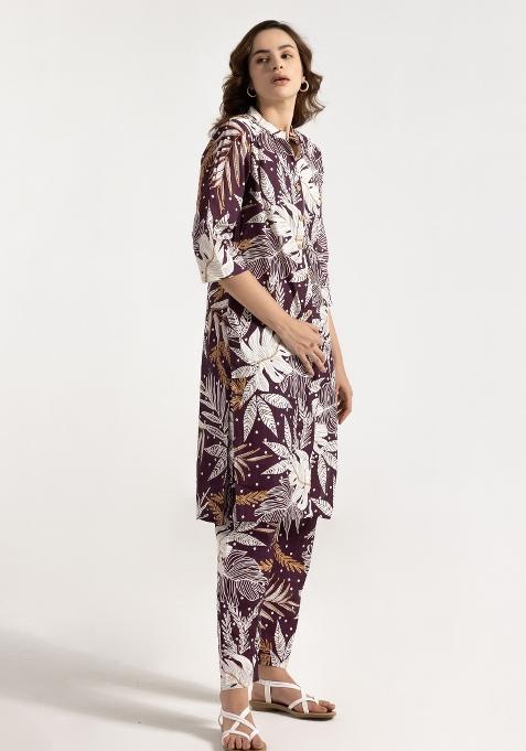 Purple Printed Rayon Salwar Kameez