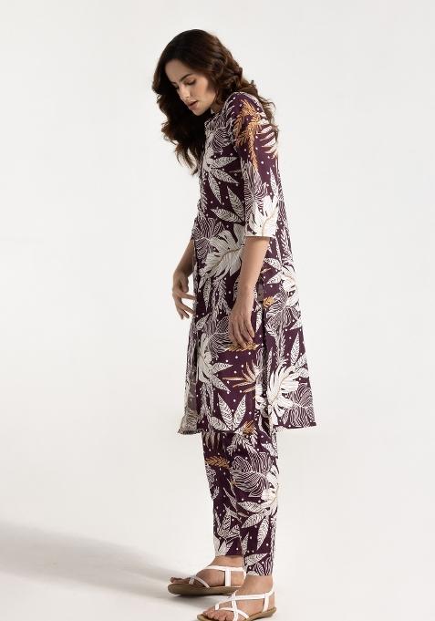 Purple Printed Rayon Salwar Kameez