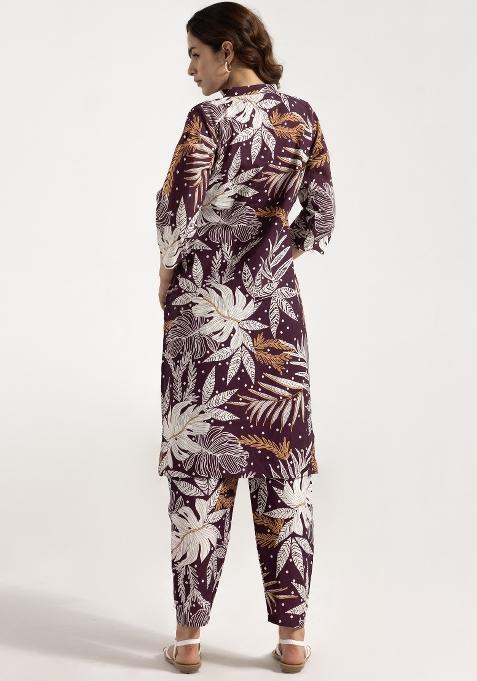 Purple Printed Rayon Salwar Kameez