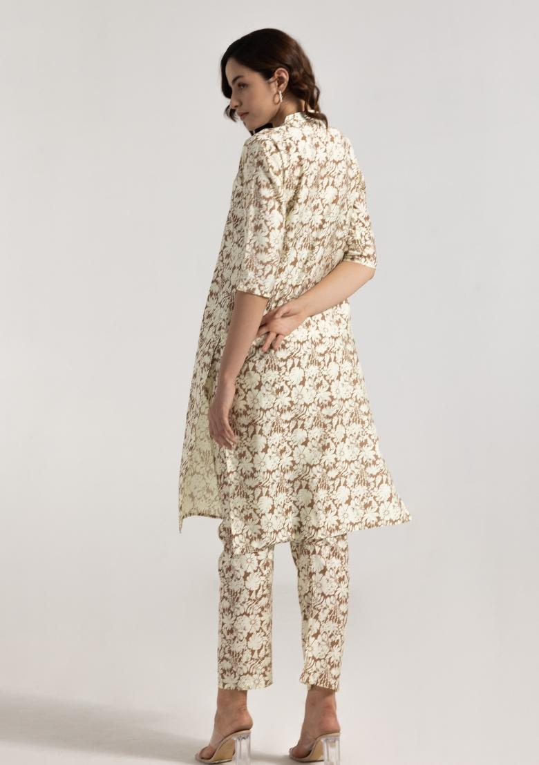 Brown Printed Rayon Salwar Kameez