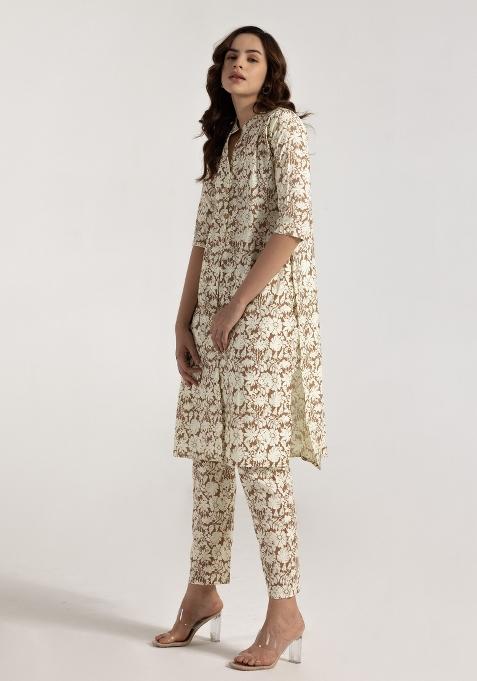 Brown Printed Rayon Salwar Kameez