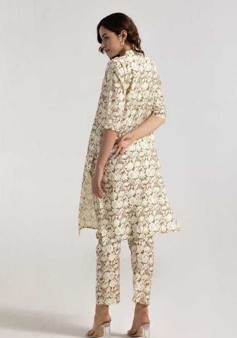 Brown Printed Rayon Salwar Kameez