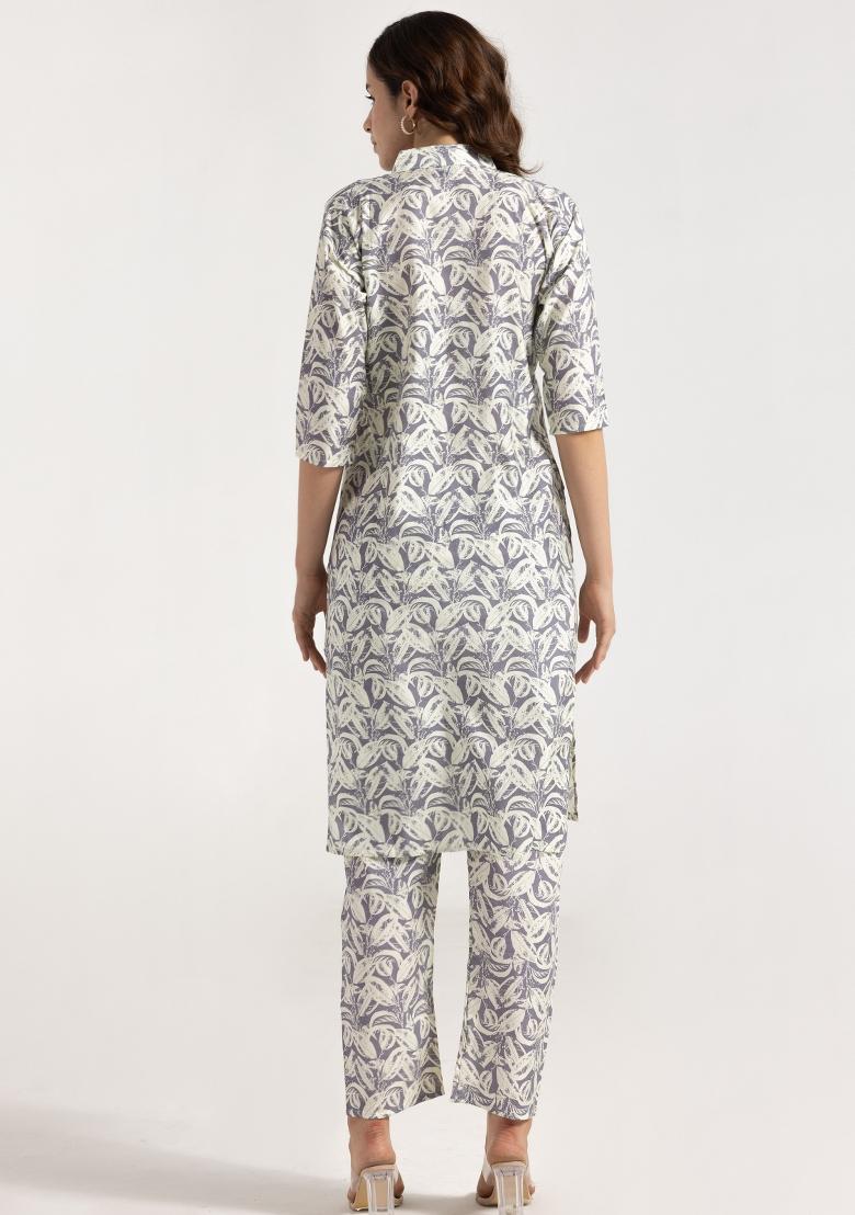 Off White Printed Rayon Salwar Kameez