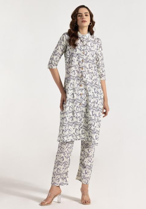 Off White Printed Rayon Salwar Kameez