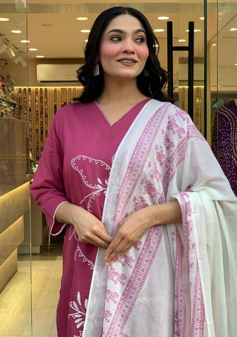 Pink Embroidered Viscose Chanderi Salwar Kameez With Dupatta