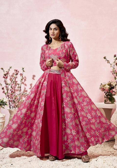 Pink Printed Crepe Salwar Kameez With Dupatta