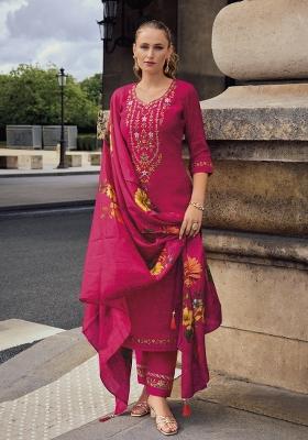 Pink Printed Art Silk Salwar Kameez With Dupatta