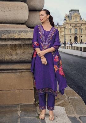 Purple Printed Art Silk Salwar Kameez With Dupatta