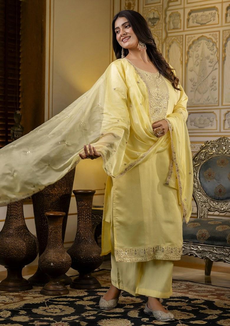 Yellow Embroidered Silk Salwar Kameez With Dupatta