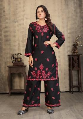 Black Embroidered Rayon Salwar Kameez