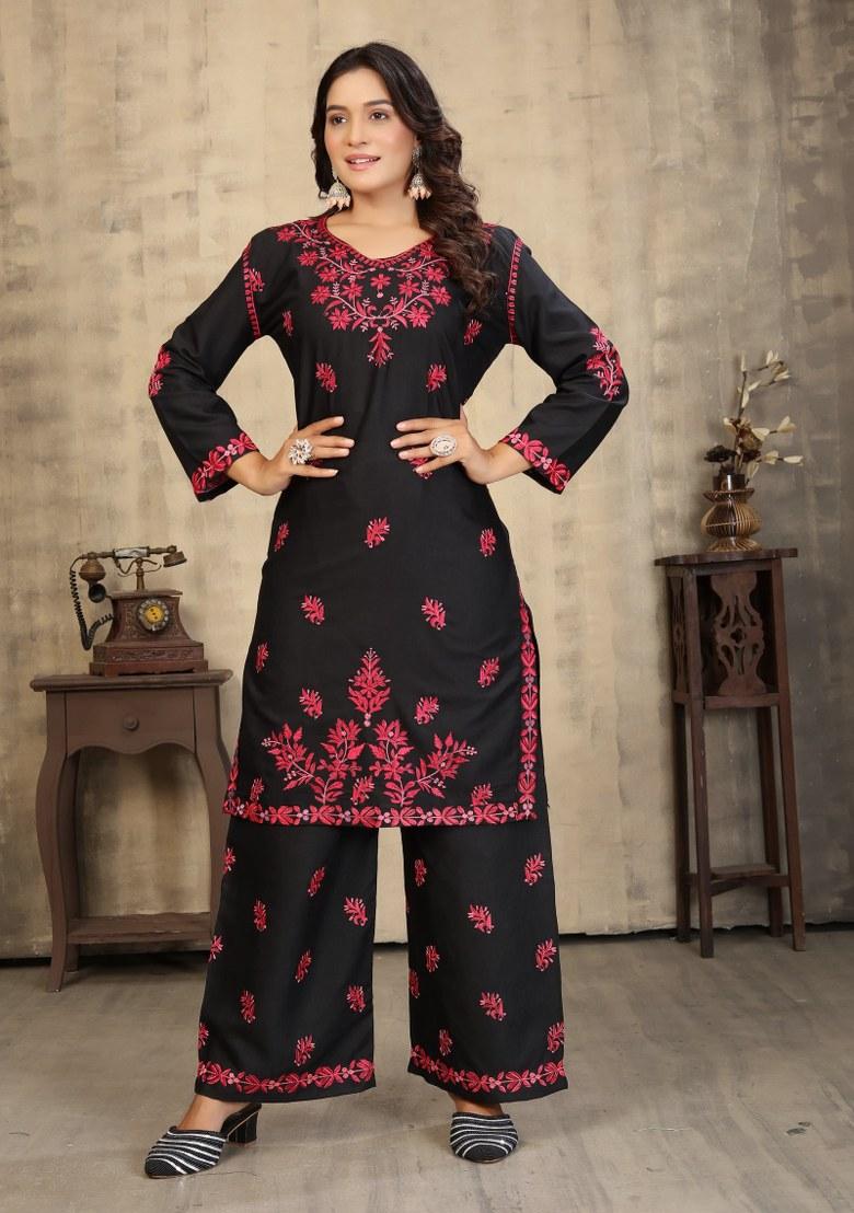Black Embroidered Rayon Salwar Kameez