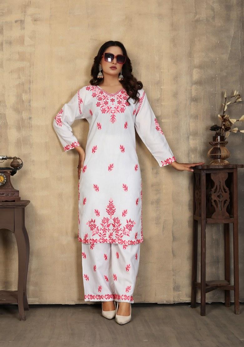 White Embroidered Rayon Salwar Kameez