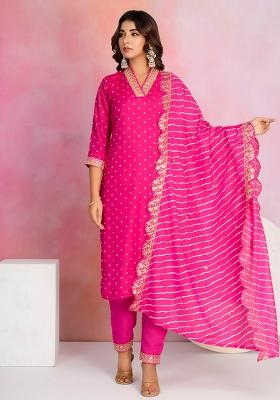 Pink Embroidered Chanderi Salwar Kameez With Dupatta