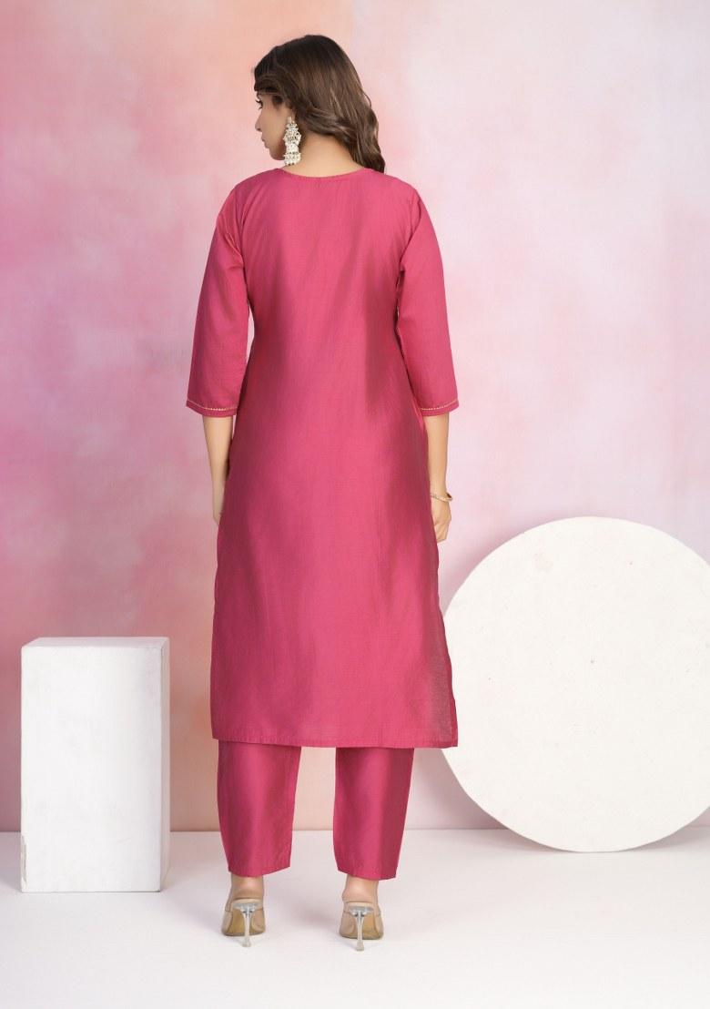 Red Embroidered Chanderi Salwar Kameez With Dupatta