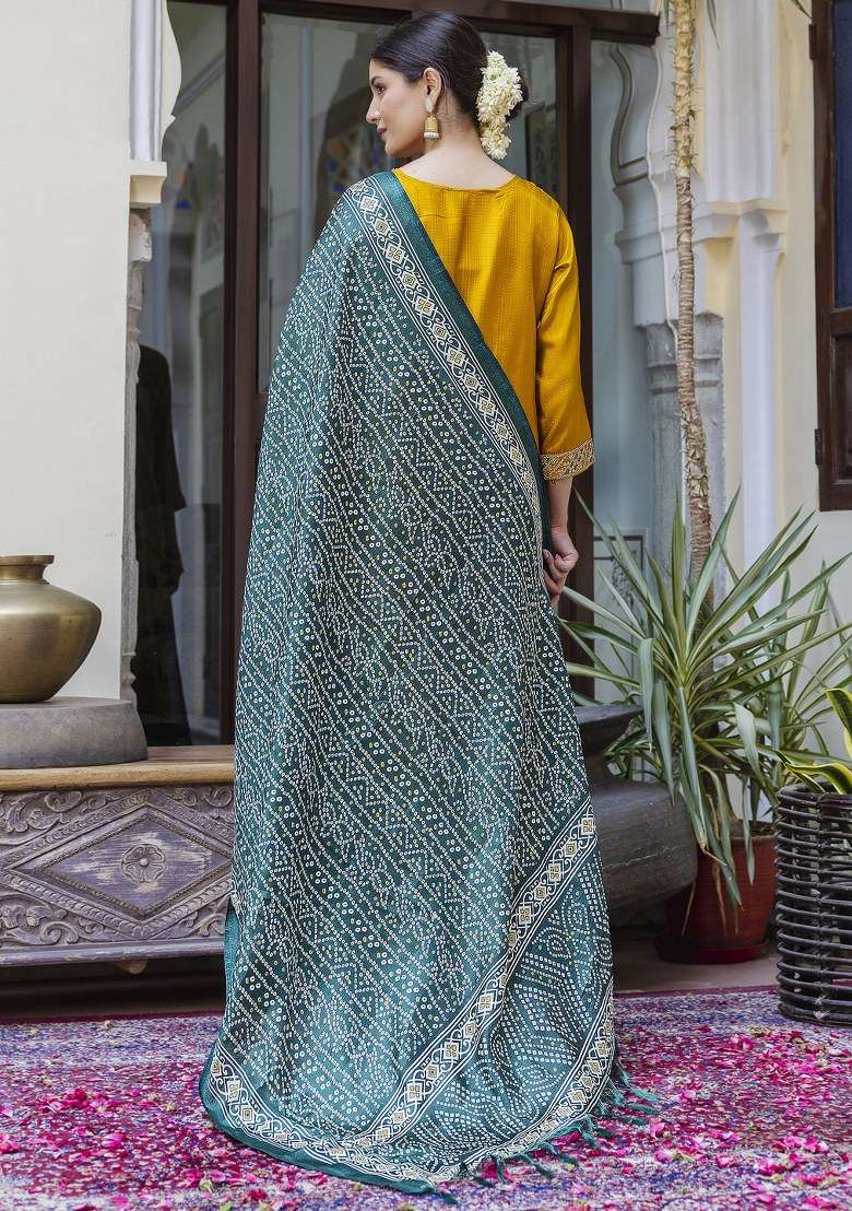 Yellow Embroidered Silk Straight Kurta Set - Indya