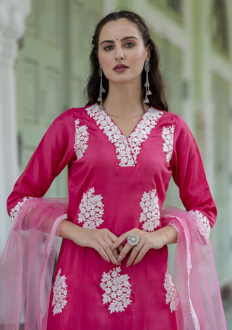 Pink Embroidered Silk Salwar Kameez With Dupatta