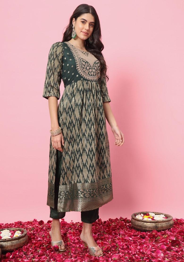 Green Printed Cotton Silk Salwar Kameez With Dupatta