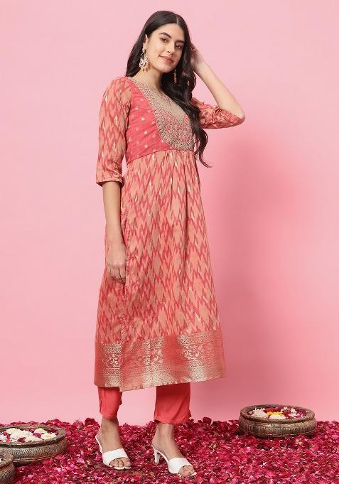 Peach Printed Cotton Silk Salwar Kameez With Dupatta