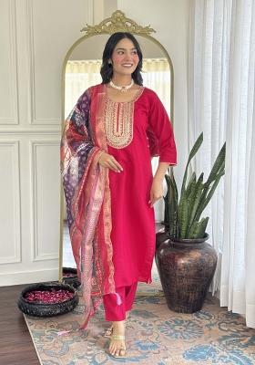 Pink Embroidered Chanderi Salwar Kameez With Dupatta