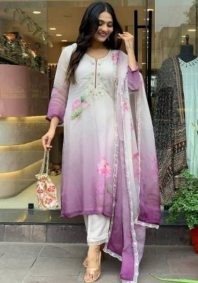 Purple Embroidered Art Silk Salwar Kameez With Dupatta
