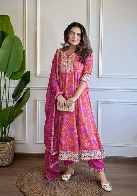 Pink Embroidered Chiffon Salwar Kameez With Dupatta