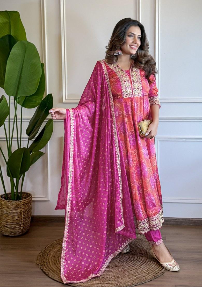 Pink Embroidered Chiffon Salwar Kameez With Dupatta