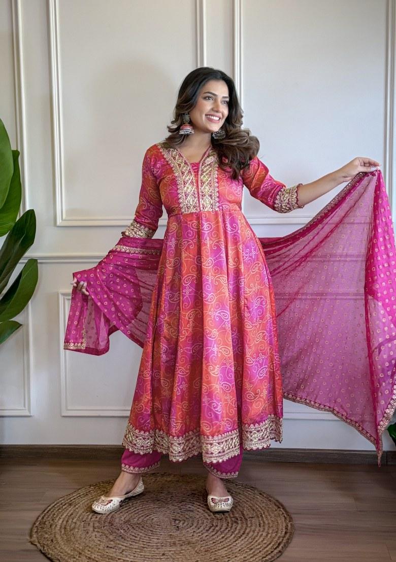 Pink Embroidered Chiffon Salwar Kameez With Dupatta