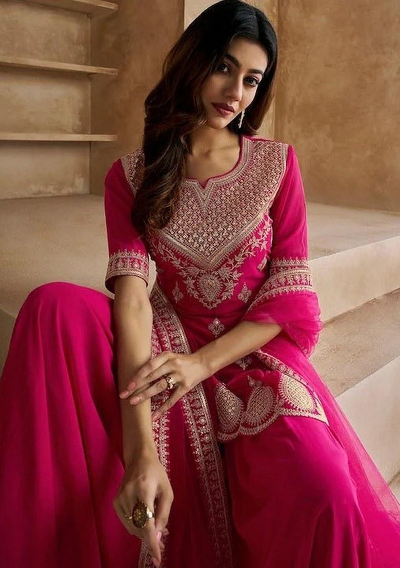 Pink Embroidered Georgette Salwar Kameez With Dupatta