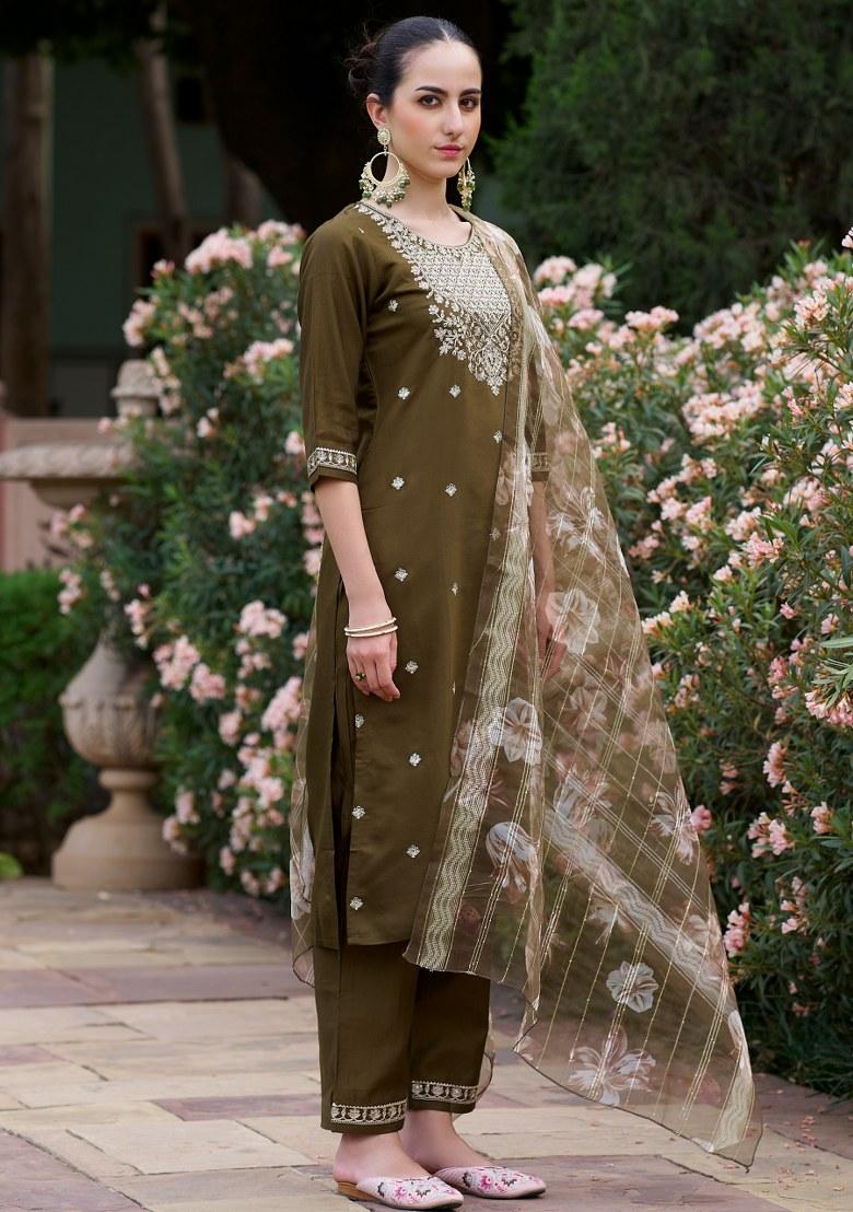 Green Embroidered Viscose Salwar Kameez With Dupatta