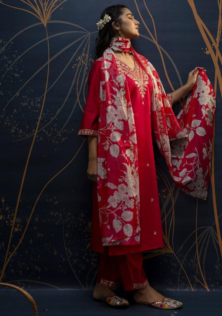 Pink Embroidered Viscose Salwar Kameez With Dupatta