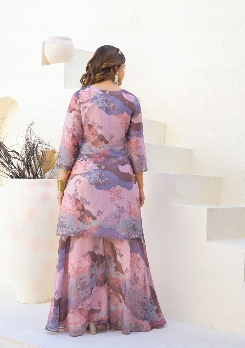 Pink Printed Georgette Palazzo Set With Dupatta